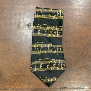 Source Unknown Elegant Black Tie with Gold Music Pattern